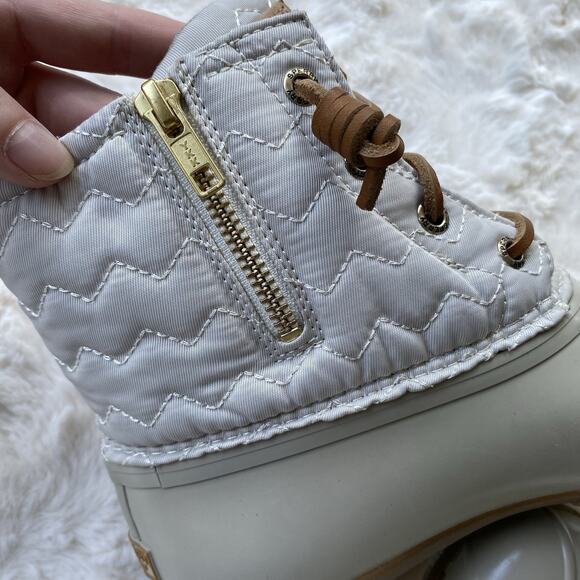 Sperry Womens Saltwater Duck Boot Size 7.5 Ivory Chevron Quilted Rain Snow Boots - Picture 9 of 15